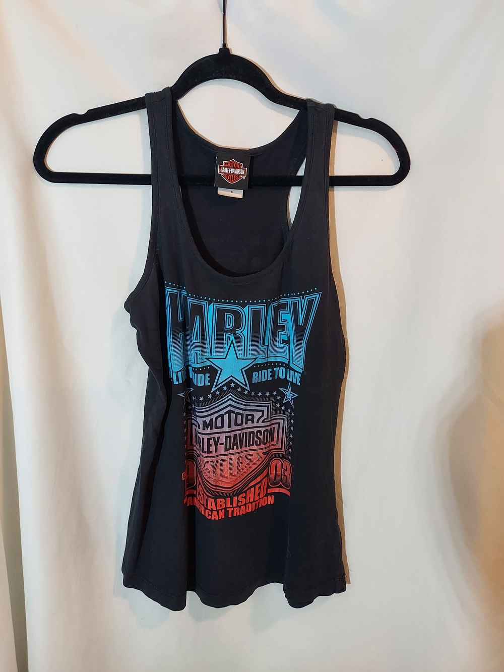 Harley-Davidson Black Graphic Cotton Tank Top "Live To Ride" Size S